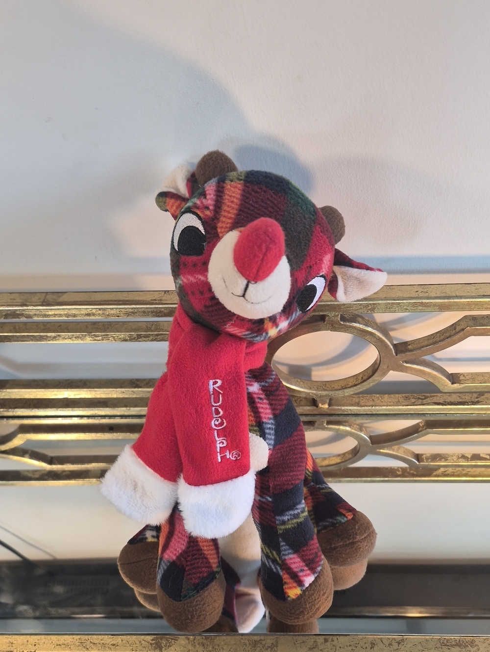 Rudolph The Red Nosed Reindeer Plaid Plush- Dan Dee, 14", Red Multi.